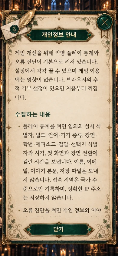 휴대전화 폭에 맞춰 세로로 배치한 개인정보 안내 화면
